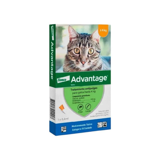 Elanco Advantage Pipeta Antiparasitaria para Gatos hasta 4 kg 0.4 ml – Elimina Pulgas Adultas y Larvas con Protección de 4 Semanas