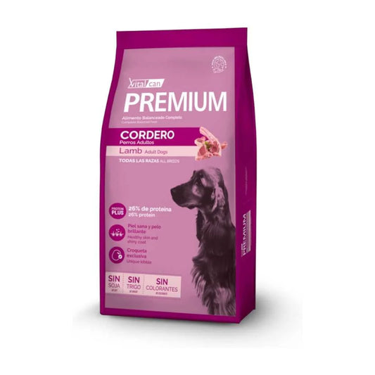 VitalCan Premium Cordero para Perros Adultos de Todas las Razas, 7.5kg y 20kg – Piel Sana y Pelaje Brillante con Omega 3, 26% Proteína para Masa Muscular y Croqueta de Fácil Consumo