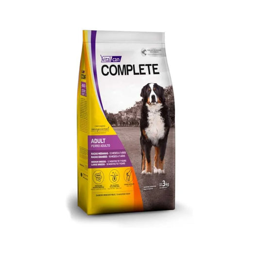 VitalCan Complete para Perros Adultos de Raza Mediana/Grande, 3kg y 20kg – Digestión con Prebióticos, Articulaciones con Glucosamina y Piel Sana con Omega 6
