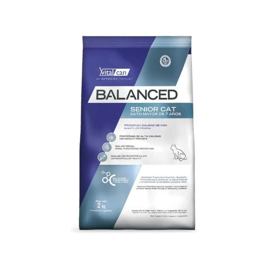VitalCan Balanced Senior para Gatos Mayores (7+ años), 2kg y 7.5kg – Salud Renal con Bajo Fósforo, Articulaciones con Glucosamina y Control de Bolas de Pelo con Celulosa