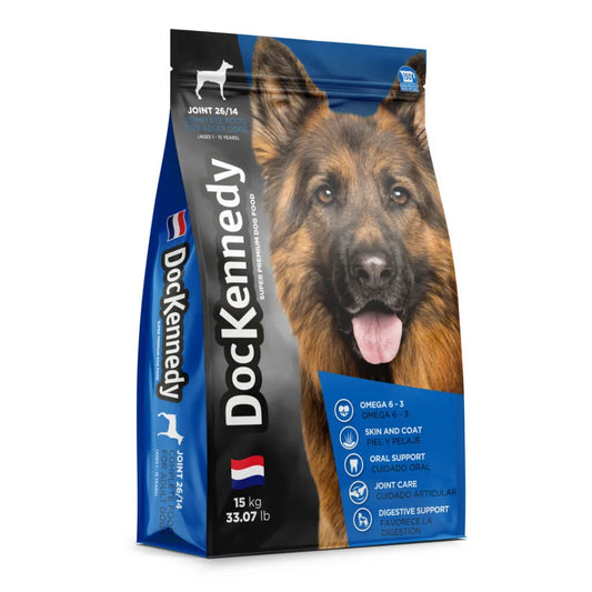 Doc Kennedy Cuidado Articular 26/14 para Perros Adultos y Mayores (7+ años) de Raza Mediana y Grande, 15 Kg – Cuidado Articular con Glucosamina y Condroitina, Pelaje Brillante con Lecitina y 100% Natural