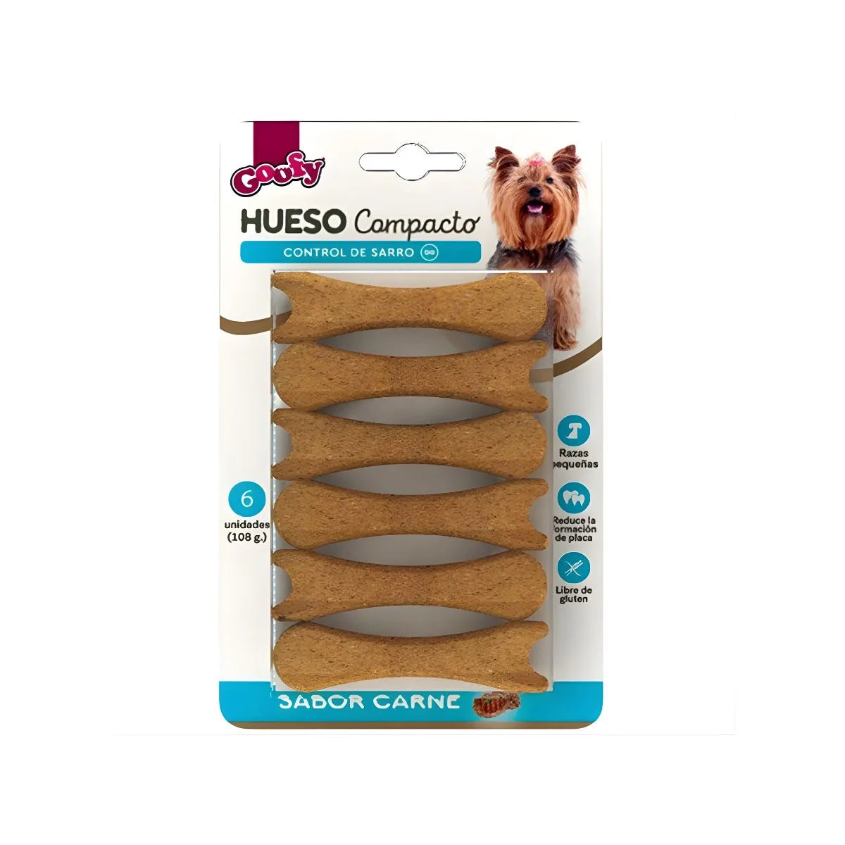 Goofy Hueso Compacto Snack Dental para Perros de Raza pequeña y Mediana, 6 Unidades – Control de Sarro y Placa, Libre de Cuero Crudo