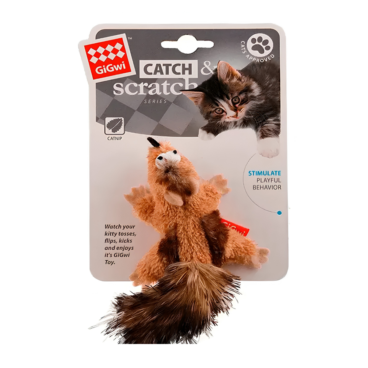 Gigwi Catch And Scratch Juguete De Felpa Con Catnip Y Cascabel Para Gatos Ardilla - Lavable en lavadora y diseñado para satisfacer el instinto de caza