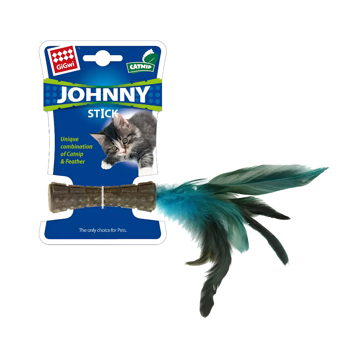Gigwi Johnny Stick Catnip Con Plumas Naturales Para Gatos - Bastón de catnip comprimido ergonómico que estimula el instinto de caza
