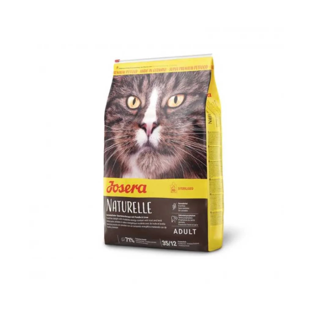 Josera Naturelle para Gatos Adultos Esterilizados o con Sobrepeso, 2kg – Receta con Lentejas y Trucha, Libre de Granos y Moderado en Grasas para Control de Peso