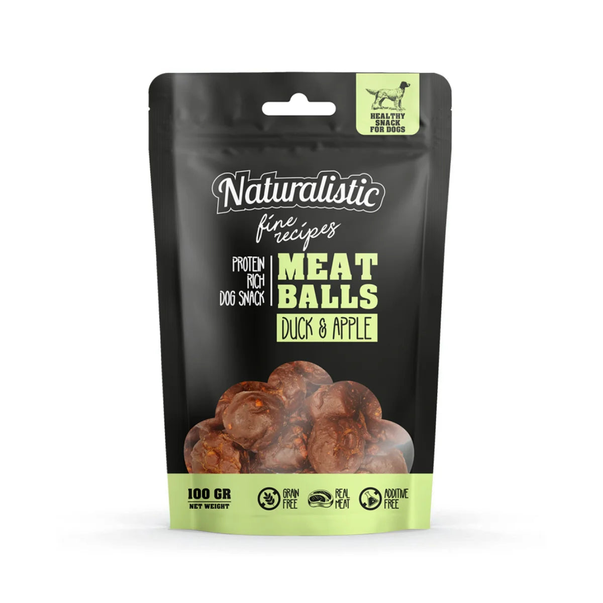 Naturalistic Fine Recipe Meatballs Pato y Manzana Snack para Perros 100 gr – 100% Natural, Sin Granos y Sin Artificiales.