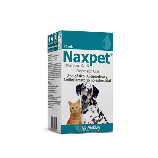 Drag Pharma Naxpet 0.4% Suspensión Oral para Perros y Gatos 20 ml – Analgésico y Antiinflamatorio para Dolor Postquirúrgico y Osteoartritis.