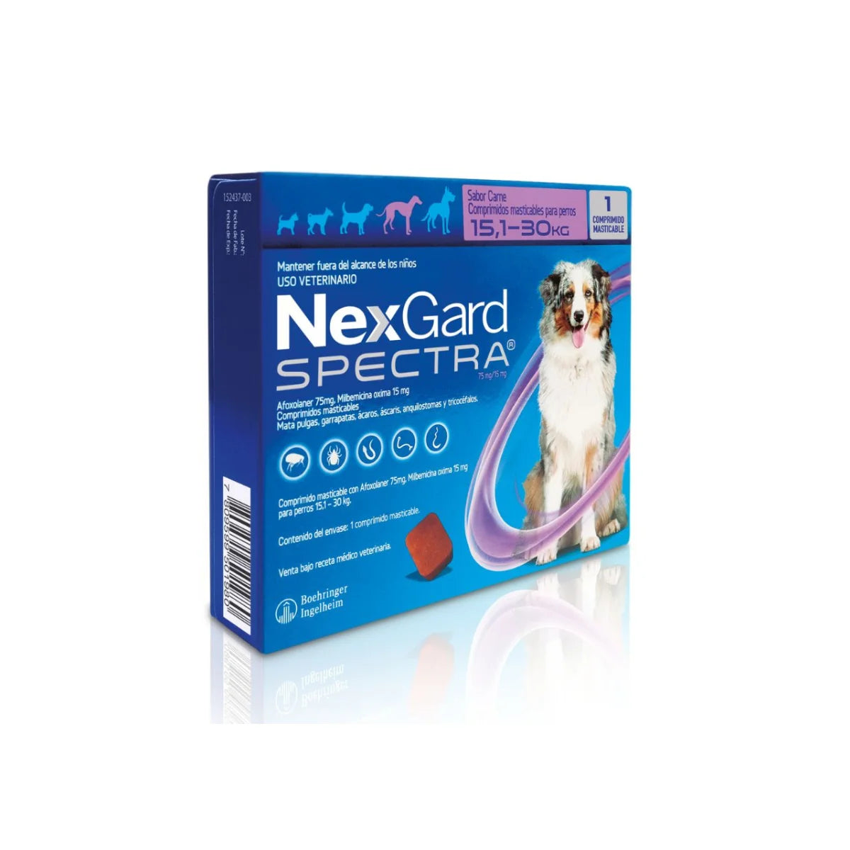 Nexgard Spectra Antiparasitario Interno y Externo para Perros de 15 a 30 kg, 1 Comprimido – Protección Integral contra Pulsas, Garrapatas y Parásitos Internos.