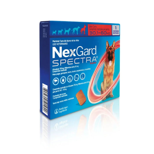 Nexgard Spectra Antiparasitario Interno y Externo para Perros de 30 a 60 kg, 1 Comprimido – Protección Integral contra Pulgas, Garrapatas y Parásitos Internos.