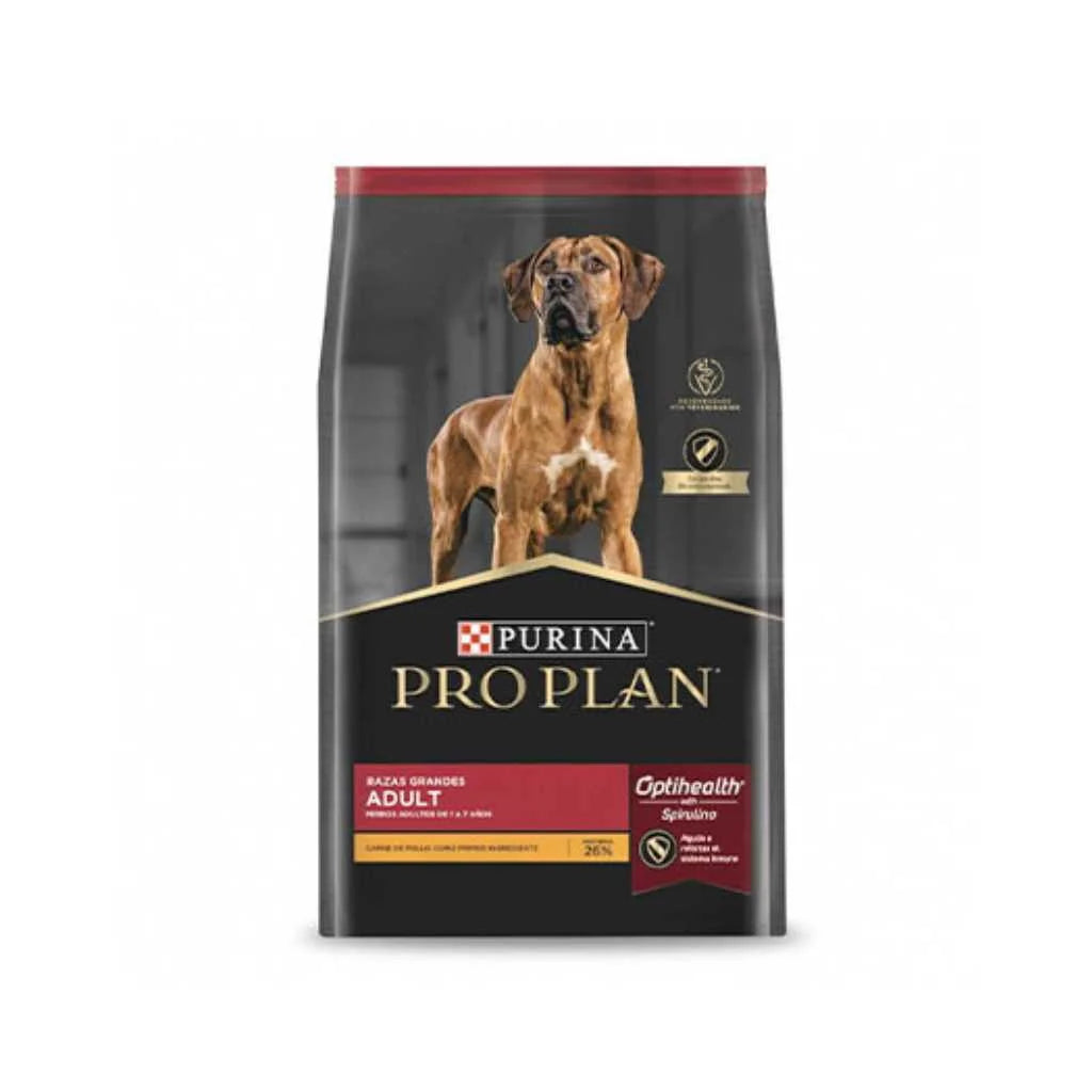 Purina Pro Plan Adult Alimento para Perros Adultos de Raza Grande (+25 kg), 12kg – Control de Peso con Croqueta Especial, Spirulina para Inmunidad y Digestión, Piel y Pelo Sanos