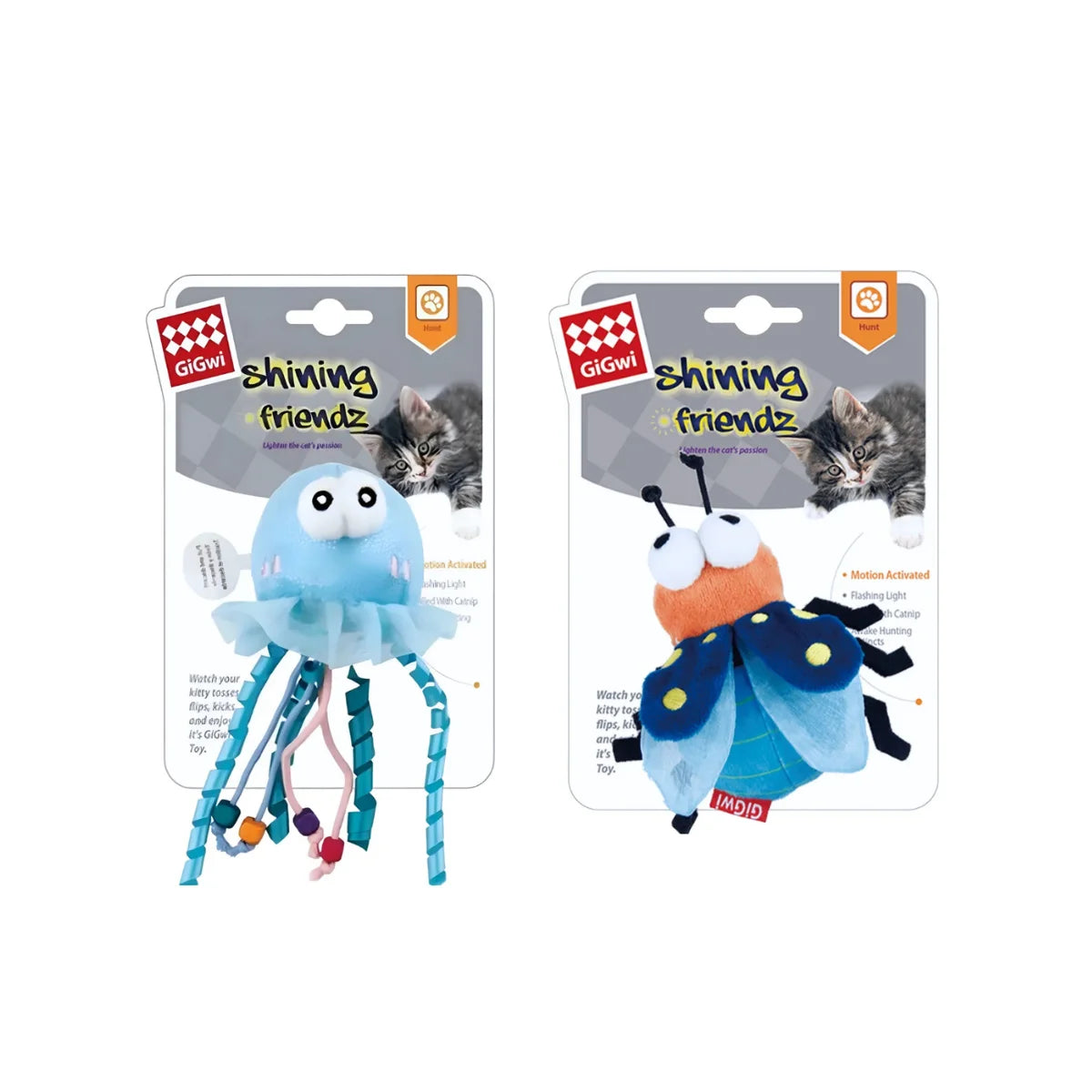 GiGwi Shining Friendz Juguete para Gatos – Luces con Movimiento y Hierba Gatera para Entretenimiento Felino.