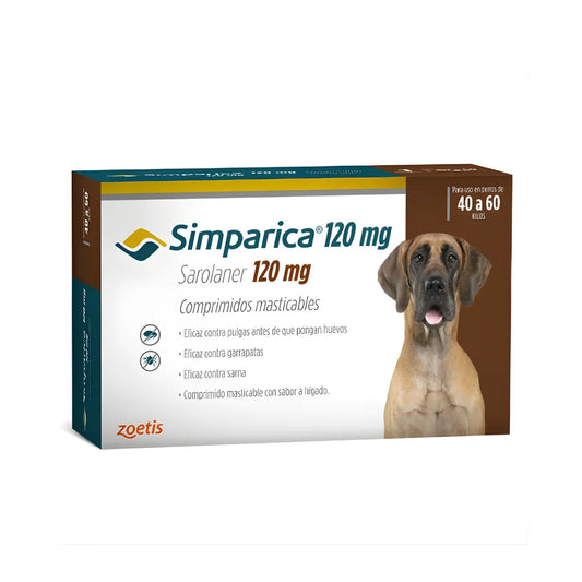 Zoetis Simparica Antiparasitario Oral Masticable para Perros de 40 kg a 60 kg, 3 comprimidos 120 mg – Chañares Pet Shop 