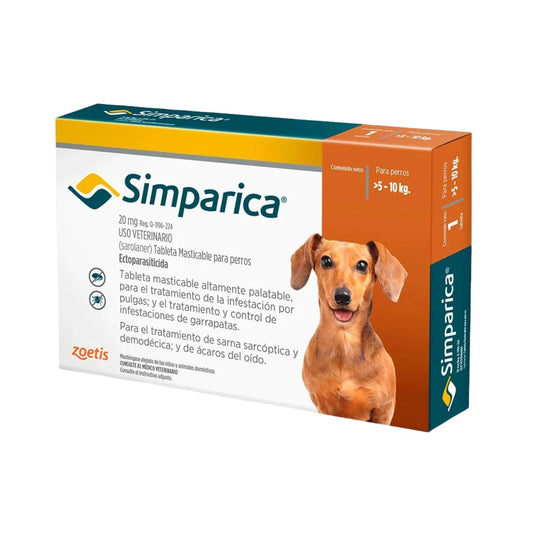 Zoetis Simparica Antiparasitario Oral Masticable para Perros 5 a 10 kg 20 mg – Elimina Pulgas, Garrapatas, Sarna y Ácaros con Protección Mensual y Acción Rápida