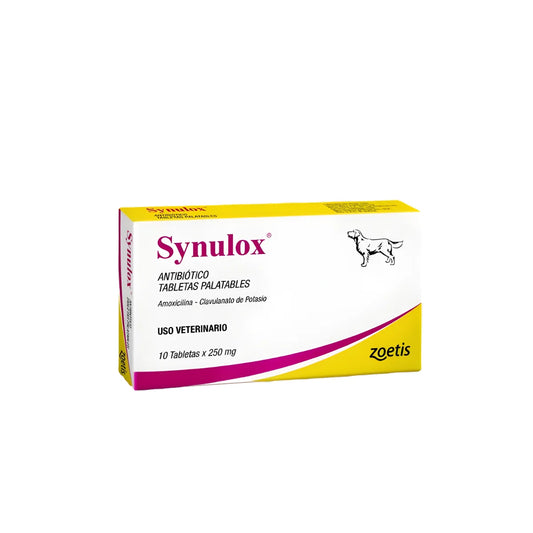 Zoetis Synulox Antibiótico para Perros 10 Comprimidos 250 mg – Tabletas Palatables para Infecciones de Piel, Respiratorias y Urogenitales.