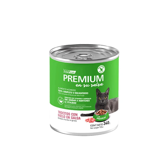 Vitalcan Premium Alimento Húmedo Trocitos con Pollo en Salsa para Gatos Adultos 340g – Vitaminas y Minerales para Vitalidad, Textura Suave y Sabor de Alta Calidad