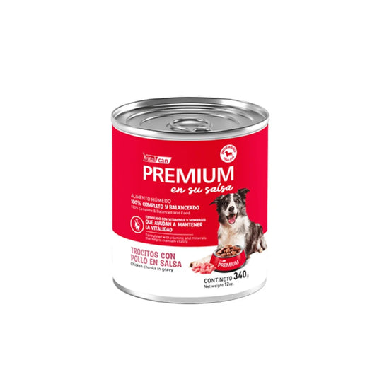 Vitalcan Premium Alimento Húmedo Trocitos con Pollo en Salsa para Perros Adultos, 340g – Vitaminas y Minerales para Vitalidad, Textura Suave y Sabor Irresistible